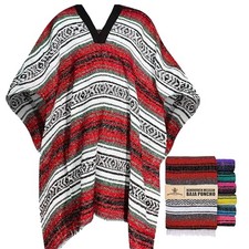 Traditional Mexican Baja Poncho Men and Women Authentic Gaban One Size Red