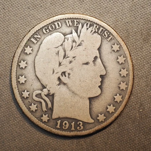 1913 **S** BARBER SILVER HALF DOLLAR ***NICE COIN!***  FREE SHIPPING! C1969