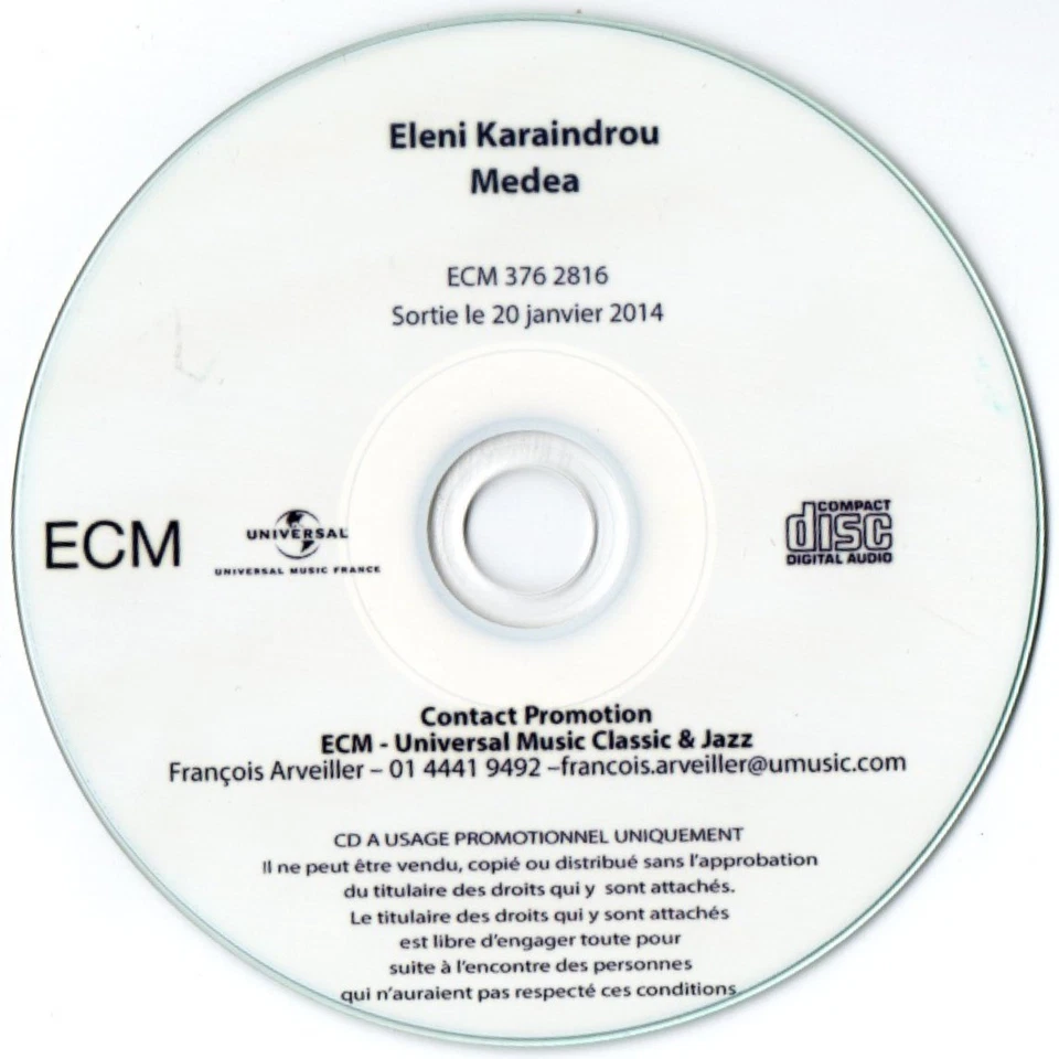 CD PROMO OFFICIEL FRANçAIS 17 TITRES ELENI KARAINDROU MEDEA LABEL ECM 2014 - Photo 3/3