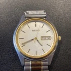 Seiko Watch Men 37mm Silver Dial Two Tone Daydate Round 7N43-9048