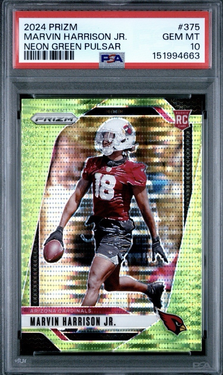 Panini 2024 Prizm Rookies Marvin Harrison Jr. #375 Neon Green Pulsar PSA 10