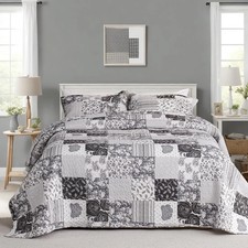 King Quilt Bedding Set Patchwork 100 Cotton Bedspread Coverlet Lightweight Gray