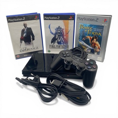 Sony PS2 Slim SCPH 90004 Konsole Schwarz + 3 Spiele Hitman 2, PoP, FF XII