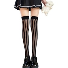 Long Striped Tight High Over Knee Stocking For Women Girls Silk Stocking
