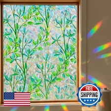 Mikomer Stained Glass Privacy Window Film 3D Prism Green Leaves Sliding Door