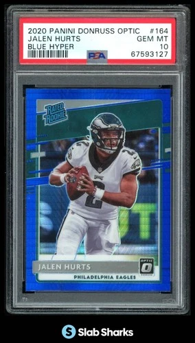 2020 PANINI DONRUSS OPTIC #164 JALEN HURTS BLUE HYPER RC RATED ROOKIE PSA 10