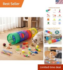Ultimate 25-Pc Cat Toy Bundle - 45" Rainbow Tunnel Noisemakers for Indoor Fun