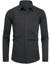 Mens Dress Shirt Long Sleeve Button Down Shirt Wrinkle Free Formal Wedding To...