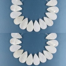 24 White Mother of Pearl Shell Flat Pear / Teardrop Beads 9mm x 15.5-16mm 23019