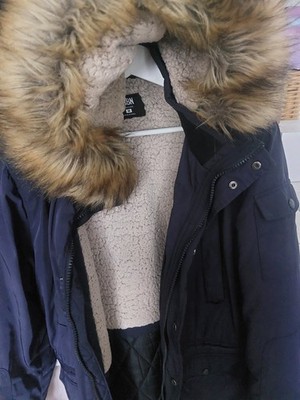 Winterjacke Parka Kapuze Warm Übergangsjacke Gr M Dunkelblau Marineblau