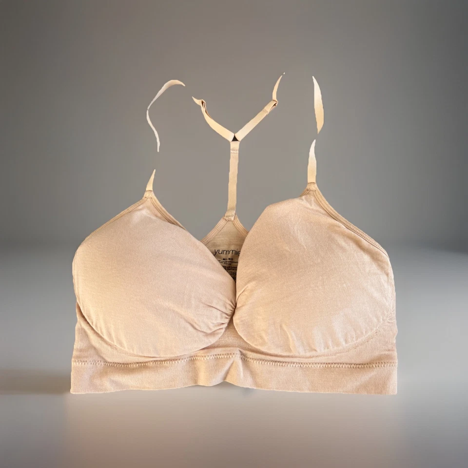 Bralette Yummie Mujer M/L Atlético Espalda Corredora Acolchada Correas Ajustables Beige Usado en Excelente Condición Foto 2 de 4