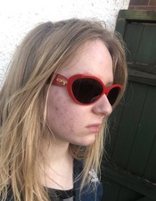 Authentic Rare Christian Dior 2439 - 90s Red Abstract Archive Cat Eye Sunglasses