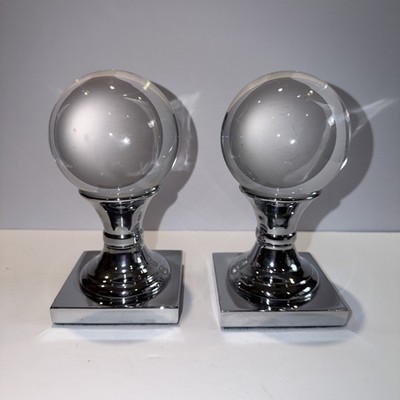Restoration Hardware ?  7 1/2  Tall CRYSTAL BALL BOOKENDS, RARE! HTF! glass