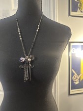 Gothic Style Cross Pendant Necklace with Beads