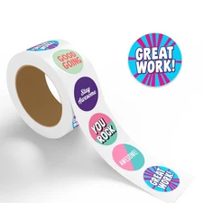 StickerJet Encouraging Stickers Roll - 500pcs 2x2 Inch Round Sticker For Kids