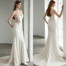 Mermaid White Evening Dresses V-Neck Sleeveless Exquisite Court Train Party Gown