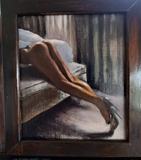 Original oil painting oil impressionism high heels butt sexy handmade erotic frame
