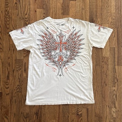 Affliction Men's XL White Graphic Cross Wings Short Sleeve Cotton T-Shirt