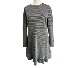 Loft Houndstooth Ruffle Posh Trim Mini Dress Black and White Size 10