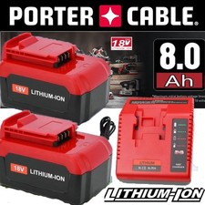   2Pack 8.0AH Lithium Battery For PORTER CABLE 18Volt PC18B PC18BLX / Charger