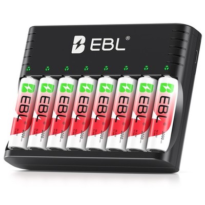 EBL 8 Slots LCD Charger   + 8pcs 3000mwh  AA  1.5V Li-ion Rechargeable Batteries