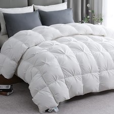 KAKABELL Pinch Pleat Goose Down Feather Fiber Comforter Size, King White