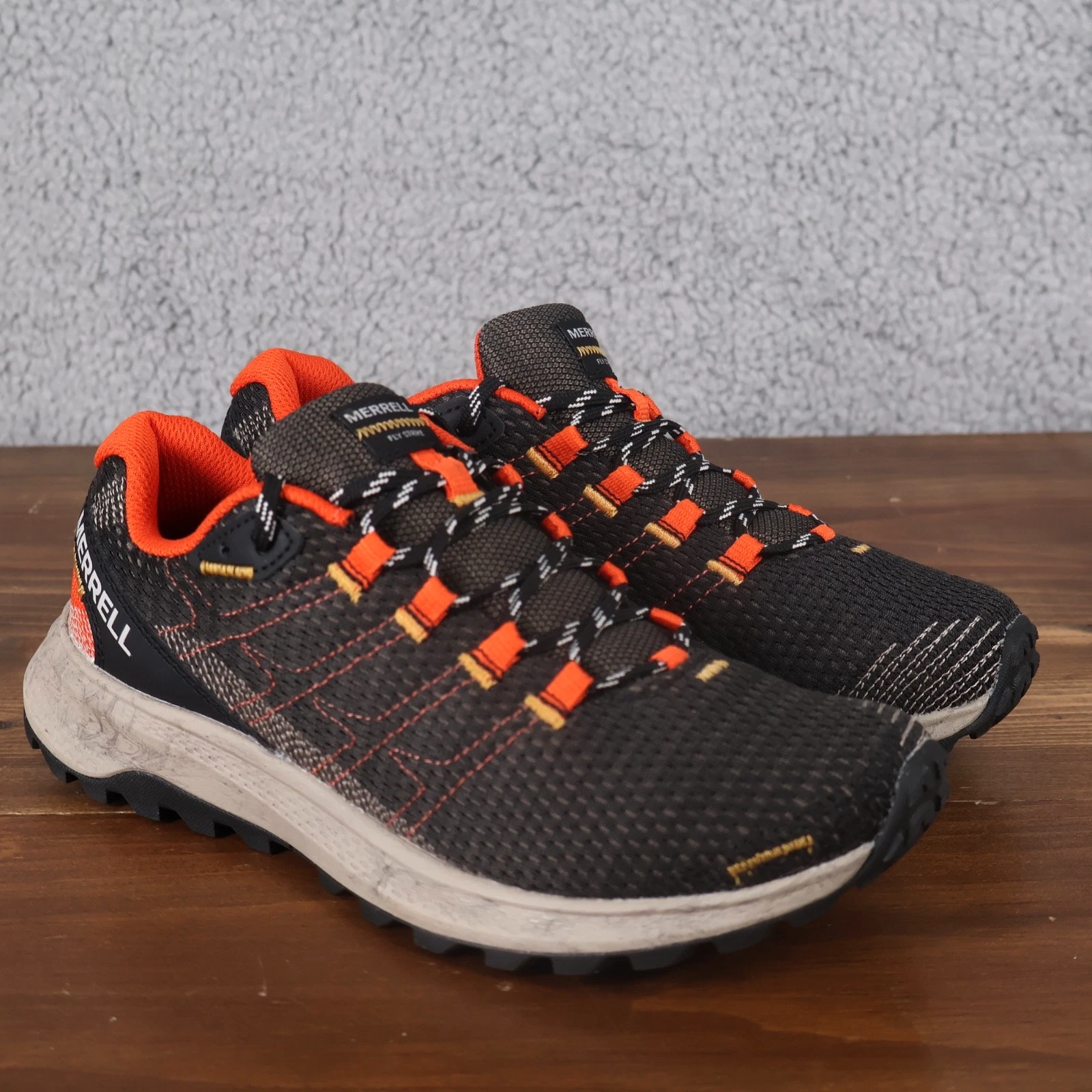 Merrell Shoes Mens 7 Black Tangerine Fly Strike Trail Running Sneakers J067377