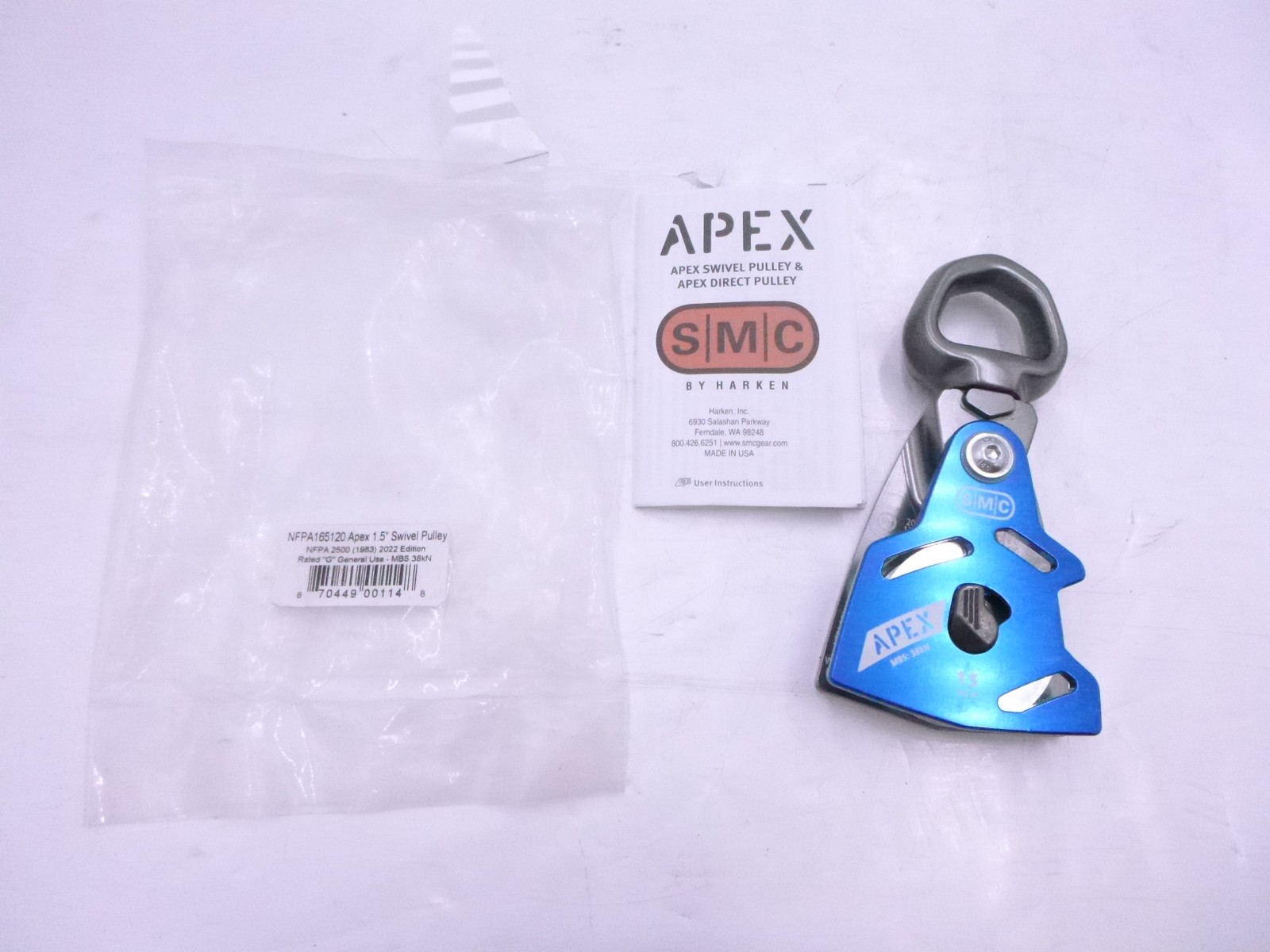 SMC NFPA165120 Apex 1.5" Swivel Single Pulley Blue Rated "G" MBS 38kN