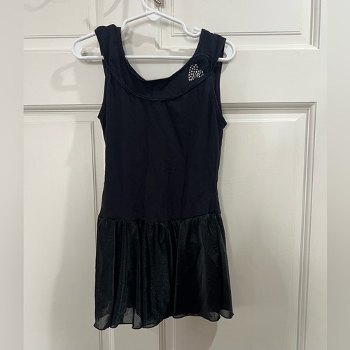 Jacques Moret Black Sleeveless Dance Leotard with Skirt and Rhinestone Heart