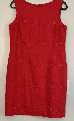 VTG John Roberts Floral Embroidered Sheath Dress Linen Cottagecore Casual Sz 12