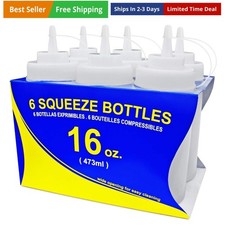16 oz Clear Squeeze Bottle, Wide Mouth, Pack of 6