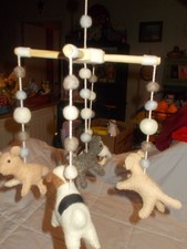 Homemade Wooden Wool Felt Dogs Puppies Crib Baby Mobile