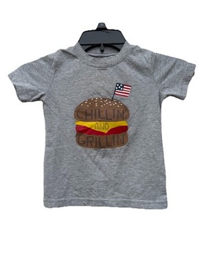 Carters Child Of Mine Toddlers Graffic T Shirt Size 2T Gray Chillin And Grilling