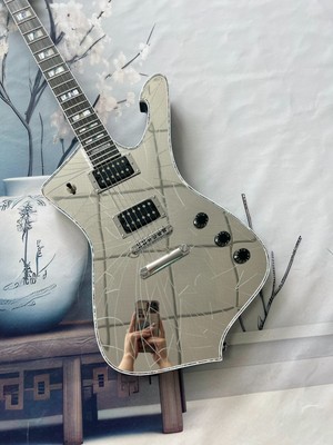 New Iceman Paul Stanley Electric Guitar Silver Super Cool Cracked Mirror
