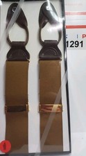 Suspenders with Leather Button-End Brass Gold Braces Adjustable Vintage brown