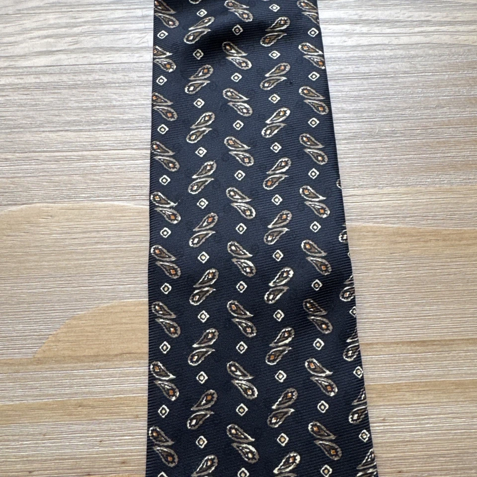 Corbata Harold Powell Para Hombres 59” X 4” 100% Seda Hecha en EE. UU. Azul/Dorado Geométrica Foto 4 de 4