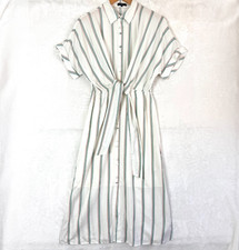 FRNCH Paris Preppy Summer Coastal Striped Textured Tie Waist Maxi Dress S