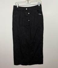 Vintage Black Cotton Denim Button Front Maxi Skirt Size 13/14 Rough Rider