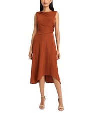 Maggy London Women's Round-Neck Gathered High-Low Dress Brown Size 6 SALE $138