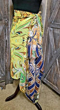 Long Boho Pareo Scarf Wrap Yellow Blue Brown Semi-Sheer Beach Cover 74 x 32