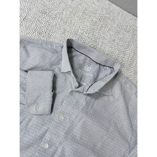 Bugatchi Uomo Mens Grey Grid Dot Button Down Shirt 18 36/37 100 Cotton