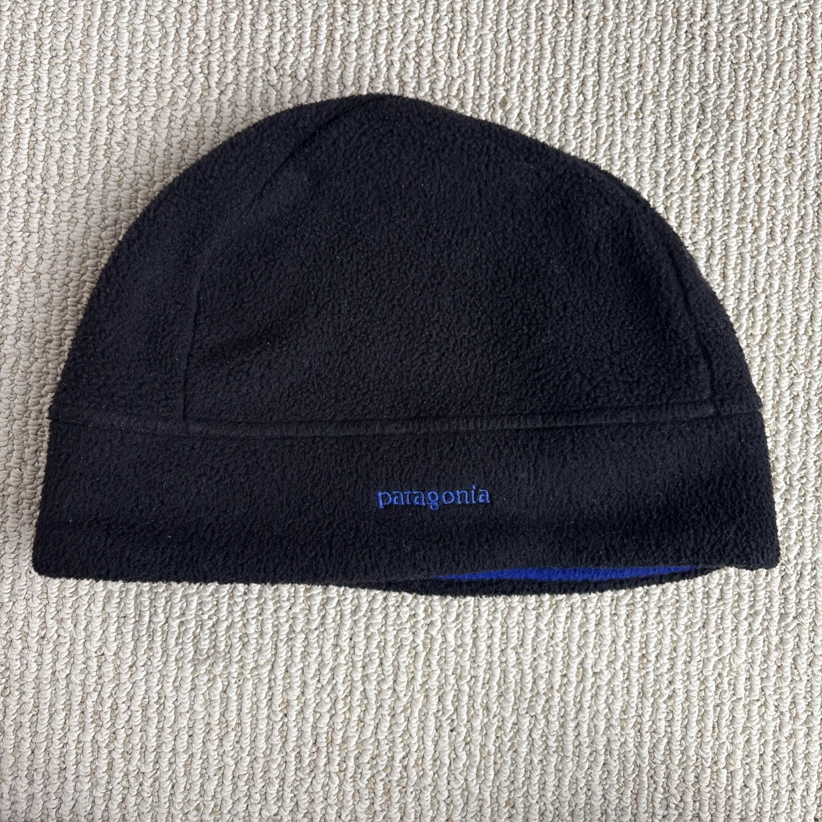 Vintage 90s Patagonia Black Synchilla Fleece Beanie Outdoor Hiking Large USA