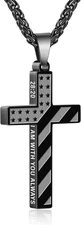 Cross Necklace for Men Boys, 316L Stainless Steel American Flag Bible Black 