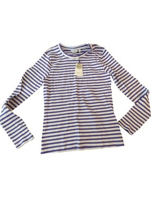 b.young Bypessy T-Shirt Purple White Striped Long Sleeve - Size M