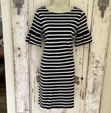 J. Crew Size XS Woman's Black White Striped Knit Bell Sleeve Shift Casual Dress