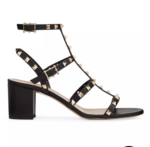 VALENTINO ROCKSTUD CALFSKIN STRAP SANDAL 60 MM BLACK 37.5 / 7.5 NIB ORIG. $1150