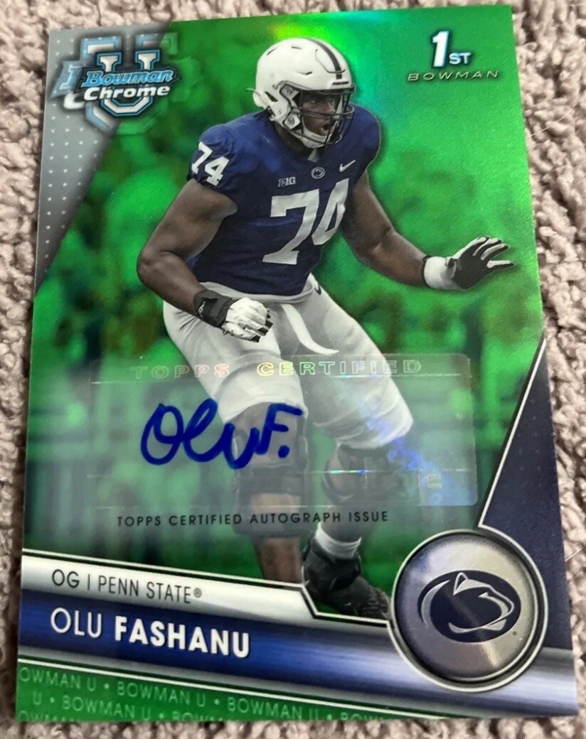 Olu Fashanu 2023 Bowman Chrome U 1st Bowman Green Refractor Auto /99 Penn State