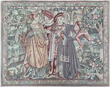 6x7 Arts & Crafts Antique French Tapestry Noblemen Wool & Silk 183x 206cm c.1890