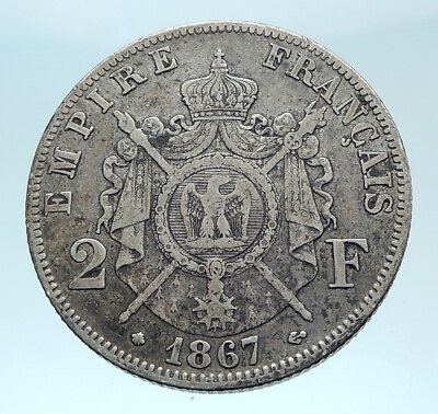 1867 FRANCE Emperor NAPOLEON III Geniune Old Silver 2 Franc French