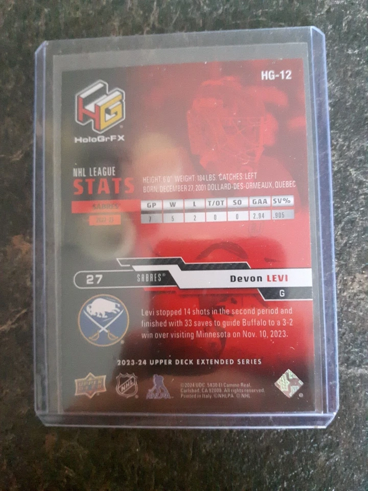 2023-24 Upper Deck Extended Series HoloGrFx Devon Levi Card# HG-12 - Image 2 of 2